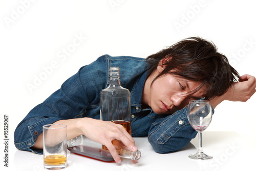 Young Japanese man drunk too much