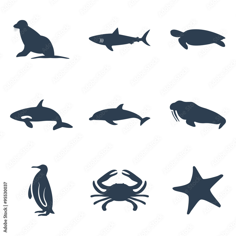 Maritime animals icon set. Vector illustration Maritime animals icon set. Vector illustration