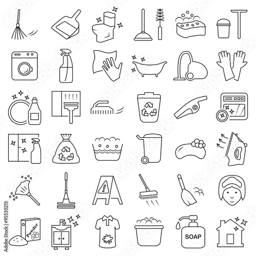 Cleaning and washing vector icon set
