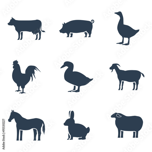 Farm animals silhouettes vector icon set