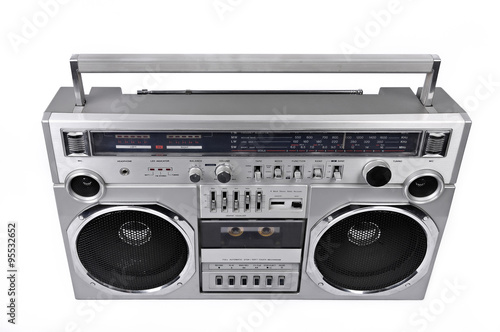 1980s Silver radio boom box isolated on white. above