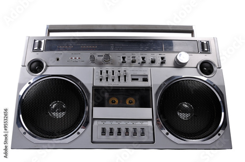 1980s Silver retro ghetto radio boom box isolated on white