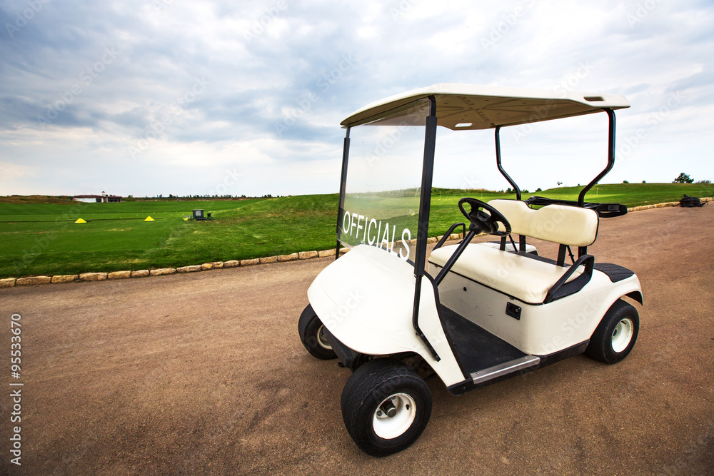 Golf car on the golf course in luxury resort