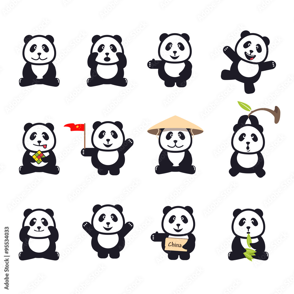 Fototapeta premium set of cute funny cartoon pandas