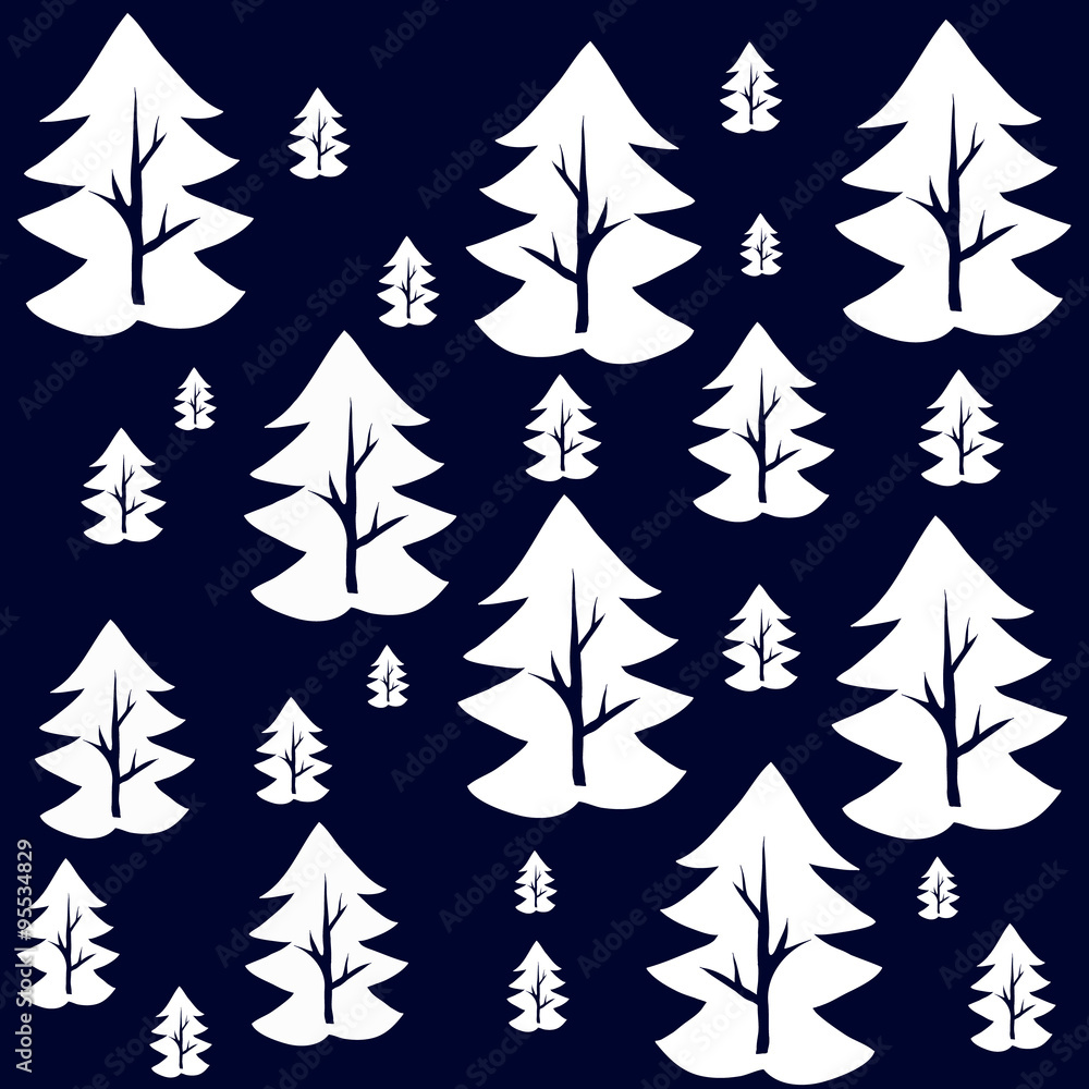 white trees on a dark blue background vector pattern white trees on a dark blue background vector pattern