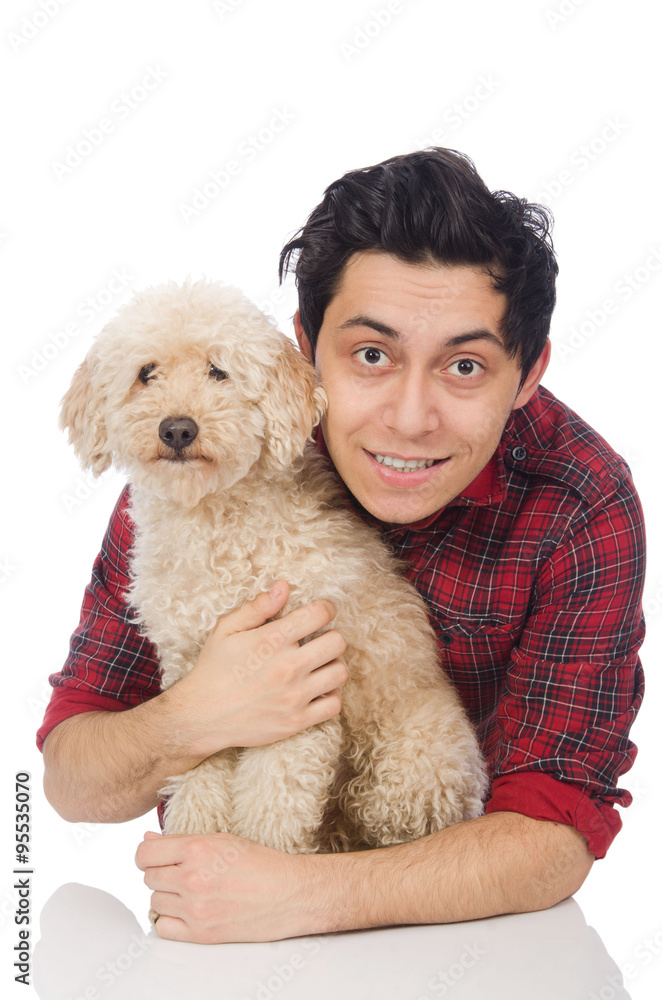 Young man with dog isolated on white Young man with dog isolated on white