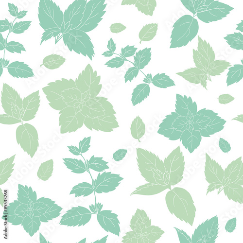 green mint  on white background;  vector pattern