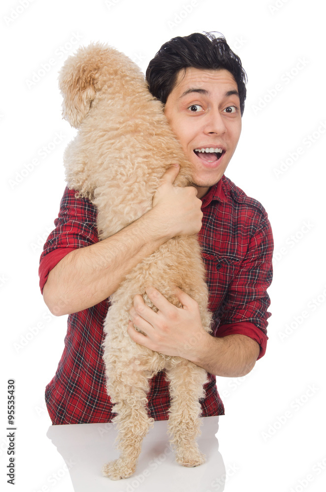 Young man with dog isolated on white Young man with dog isolated on white