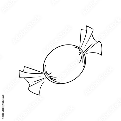 Christmas wrapped candy. Outline of packaged sweet, goody in a piece of paper. Vector illustration isolated on a white background.