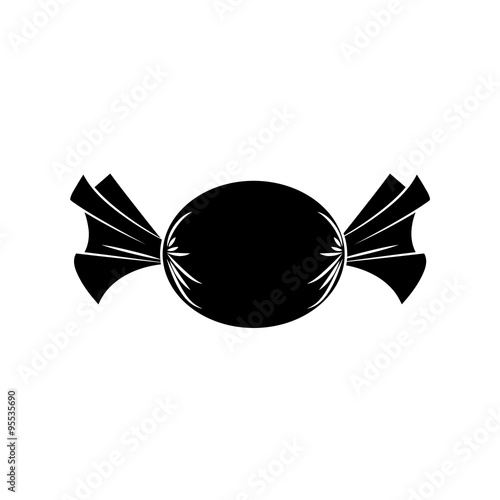 Christmas wrapped candy. Silhouette of packaged sweet, goody in a piece of paper. Vector illustration isolated on a white background.