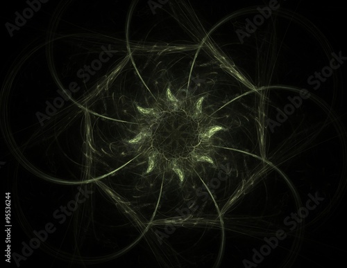 Abstract fractal patterns and shapes. Digital artwork for creative graphic design. Symmetric fractal icon on black background