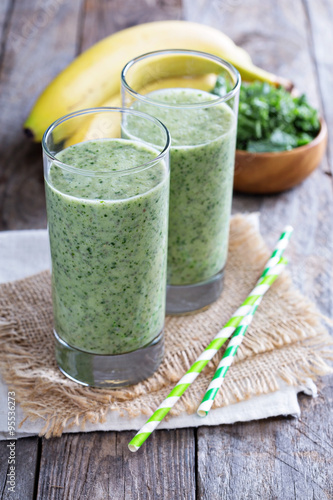Green smoothie with banana and kale