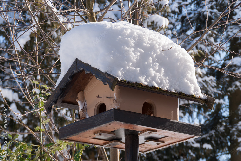 Naklejka premium Vogelhaus mit Schneehaube