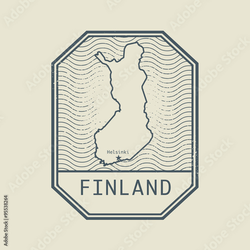 Stamp with the name and map of Finland