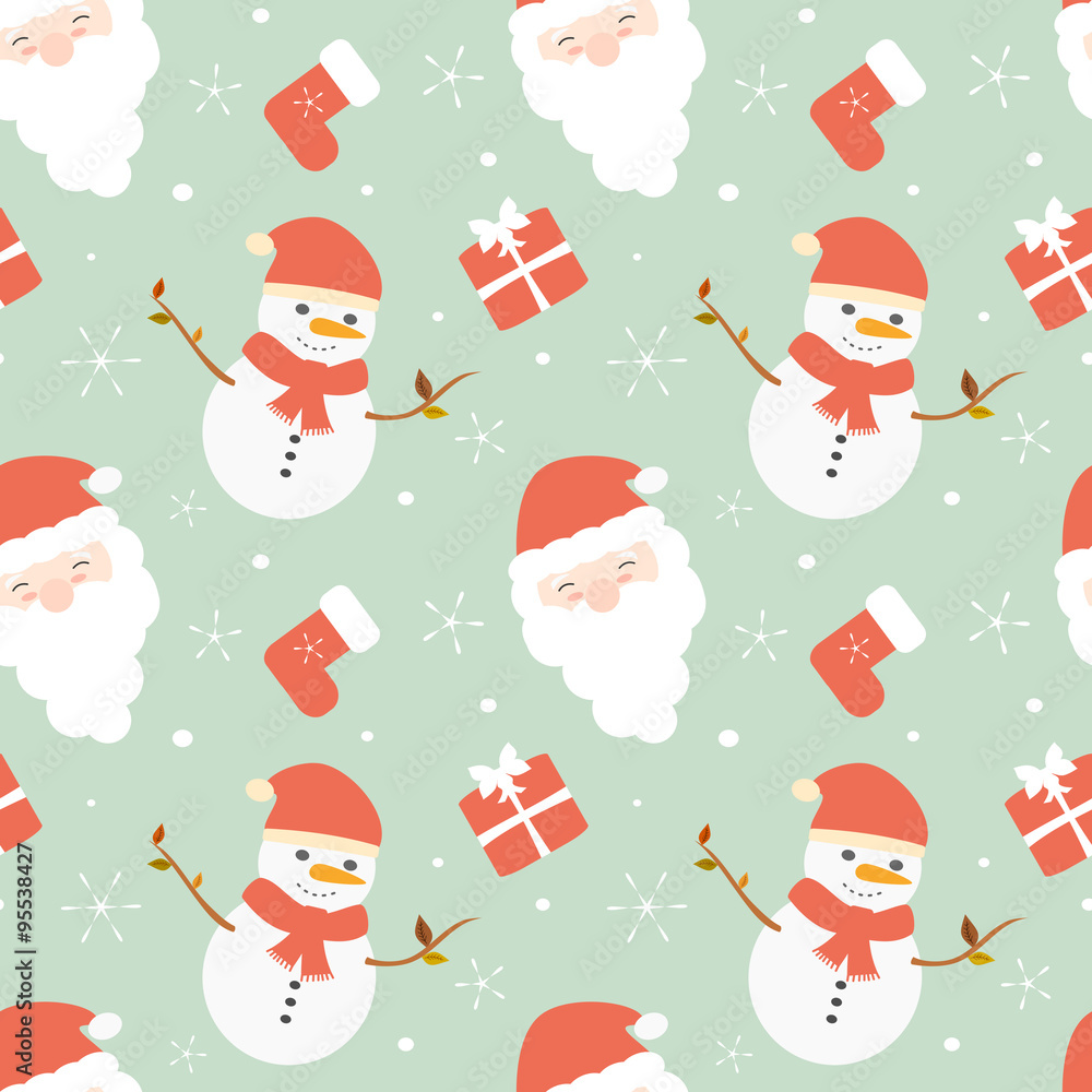 cute cartoon christmas seamless vector pattern background illustration with  santa claus and snowman Stock Vector | Adobe Stock