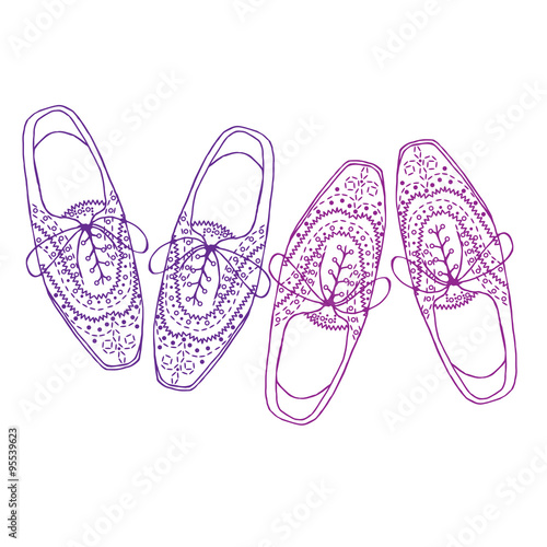 oxfords shoes, doodle hipster lace-Ups shoes, outline style.