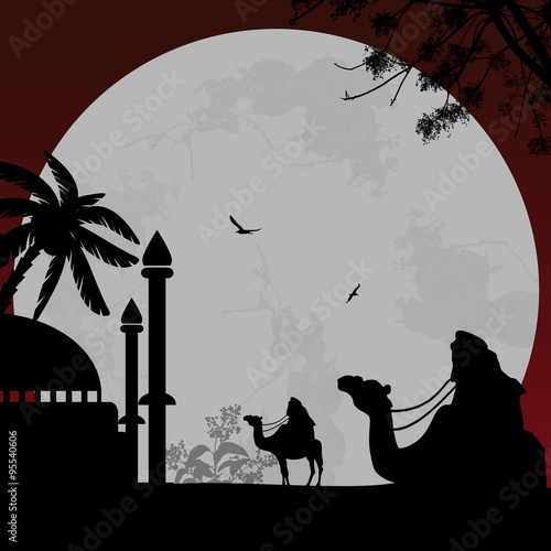 Abstract  background with bedouin and  mosque