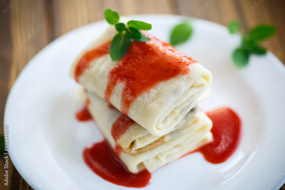 sweet pancakes with strawberry jam sweet pancakes with strawberry jam