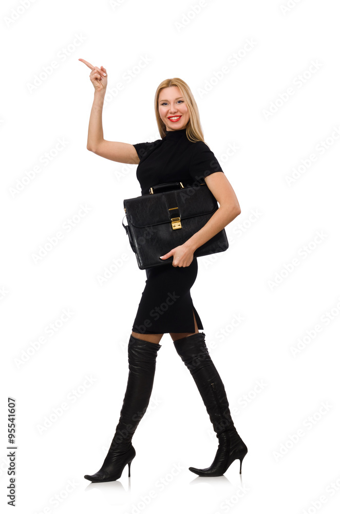 Woman businesswoman with briefcase isolated on white Woman businesswoman with briefcase isolated on white