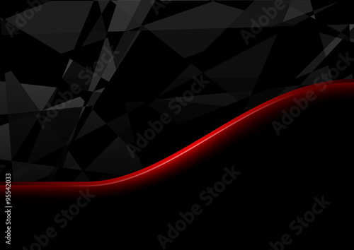 Black Crystals Background and Red Line - Abstract Illustration, Vector