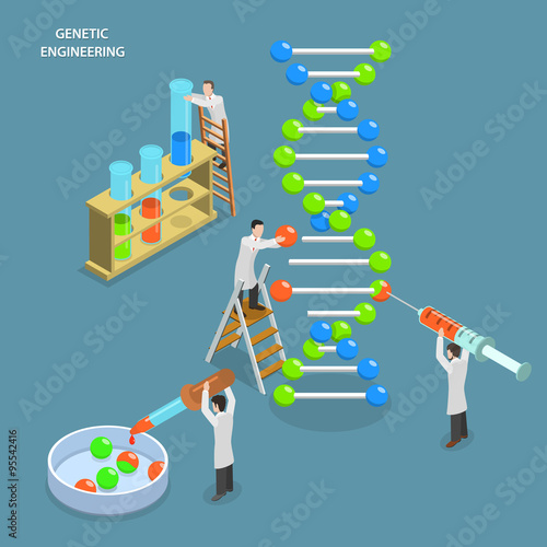 Genetic engineering isometric flat vector concept.