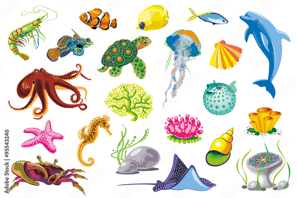 Set of Sea Animals.