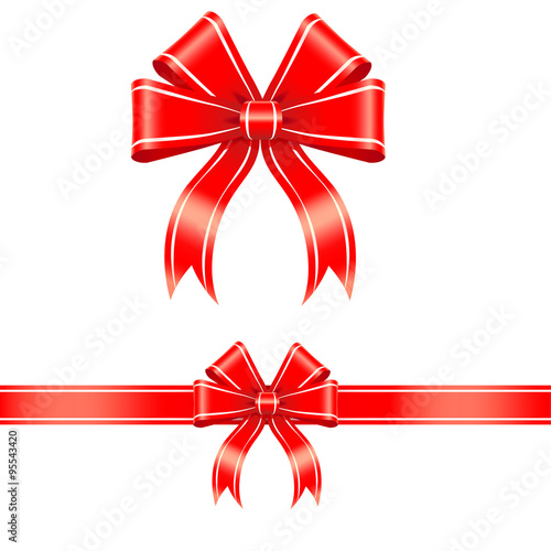 Hand drawn vector illustration of a red ribbon tied into a bow on white background