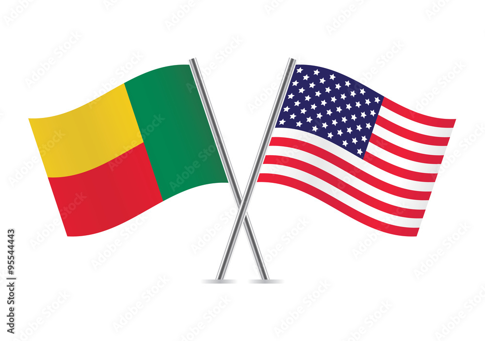 Benin and American flags. Vector illustration. Benin and American flags. Vector illustration.