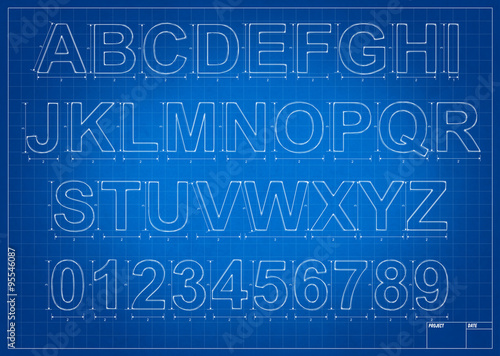 Architect blueprint alphabet letters