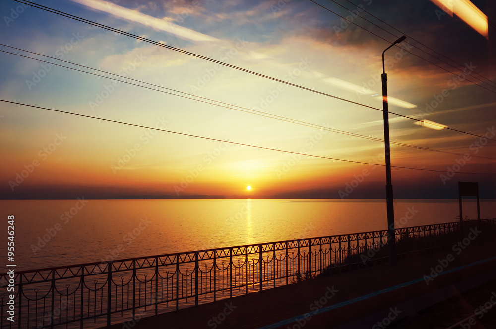 Закат солнца на Черном море. Россия, курорт Сочи