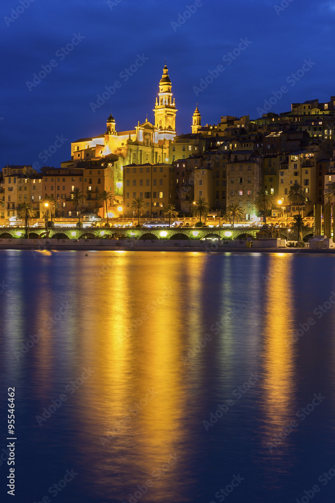 View on Menton in France in the evening