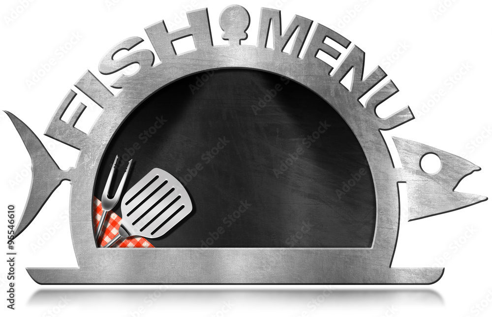 Blackboard Fish Shaped - Fish Menu / Blackboard with steel frame in the ...