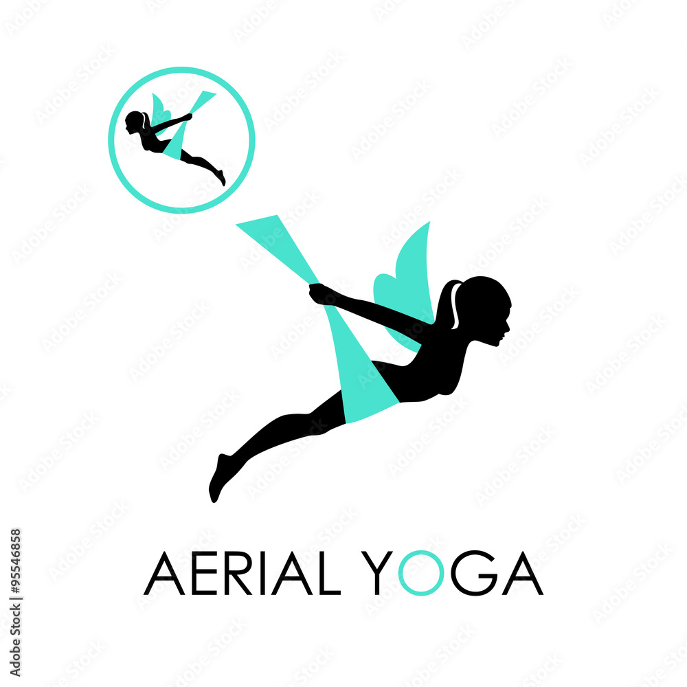Naklejka premium Aerial yoga training icons, vector illustration