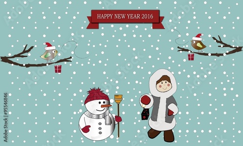 Pájaros en ramas y Papá Noel.