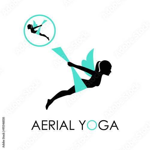 Aerial yoga training icons, vector illustration