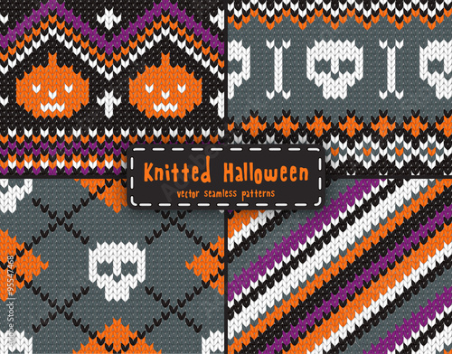 Set of seamless Halloween  patterns.