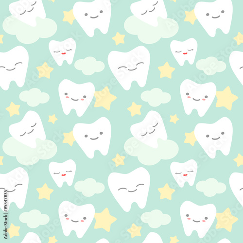cartoon teeth cute colorful seamless vector pattern background illustration