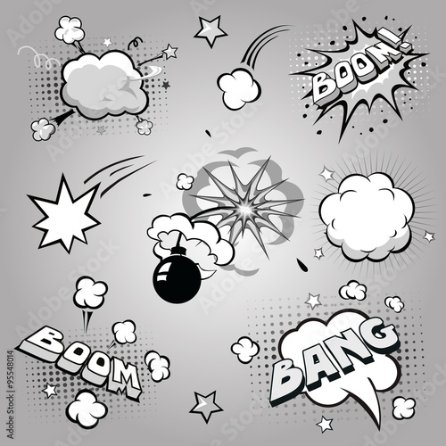 Set of comics boom, vector illustration