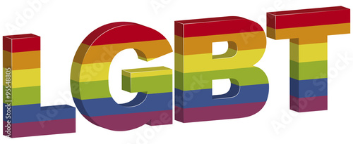 The word LGBT painted in the colors of gay flag