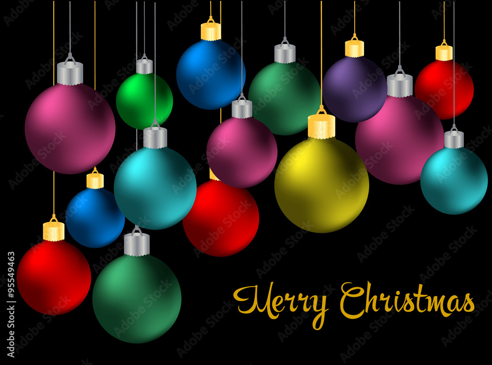 Merry Christmas 2016 vector black background with colored christmas balls.