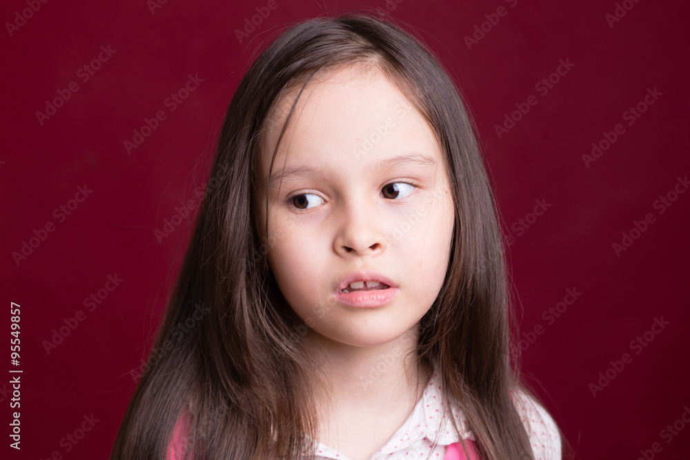 Young Asian American girl on red background Young Asian American girl on red background