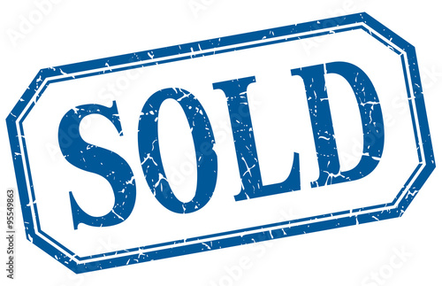 sold square blue grunge vintage isolated label