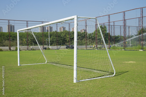 Soccer goal with net. Football goal on the field. © chuangz