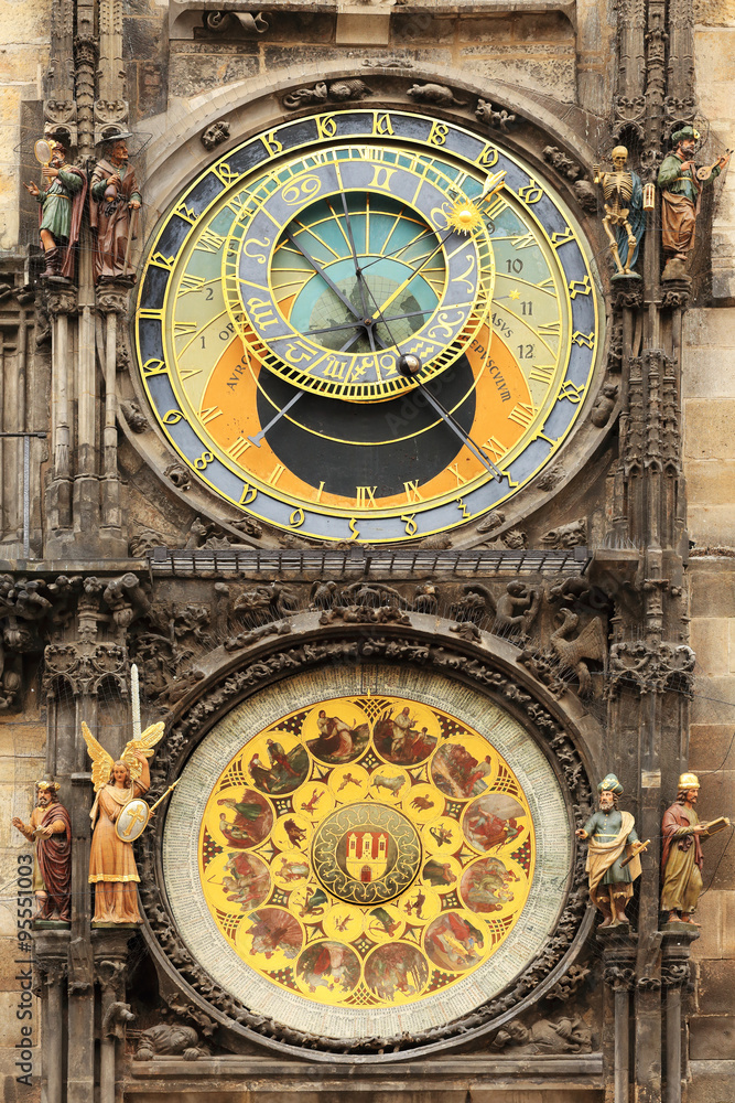 Obraz premium Detail of the historical medieval astronomical Clock in Prague on Old Town Hall , Czech Republic