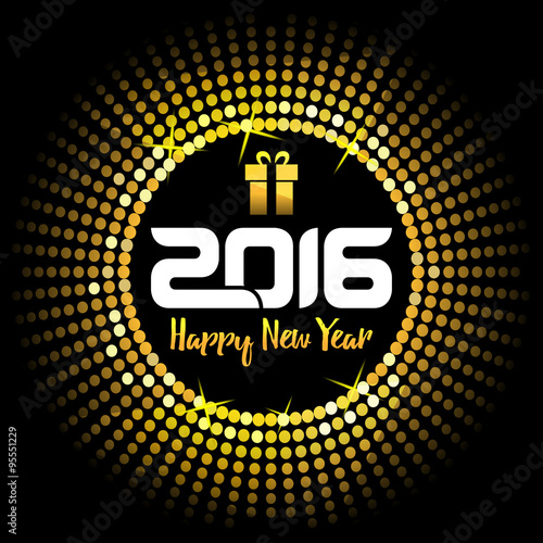 Happy New Year 2016, Vector - Happy New Year and Merry Christmas 2016 - gold disco lights frame