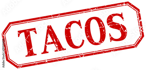 tacos square red grunge vintage isolated label