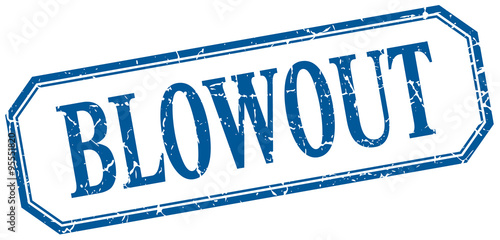 blowout square blue grunge vintage isolated label