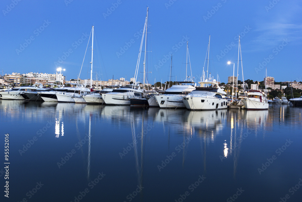 View on boats in Port Vauban in Antibes in France