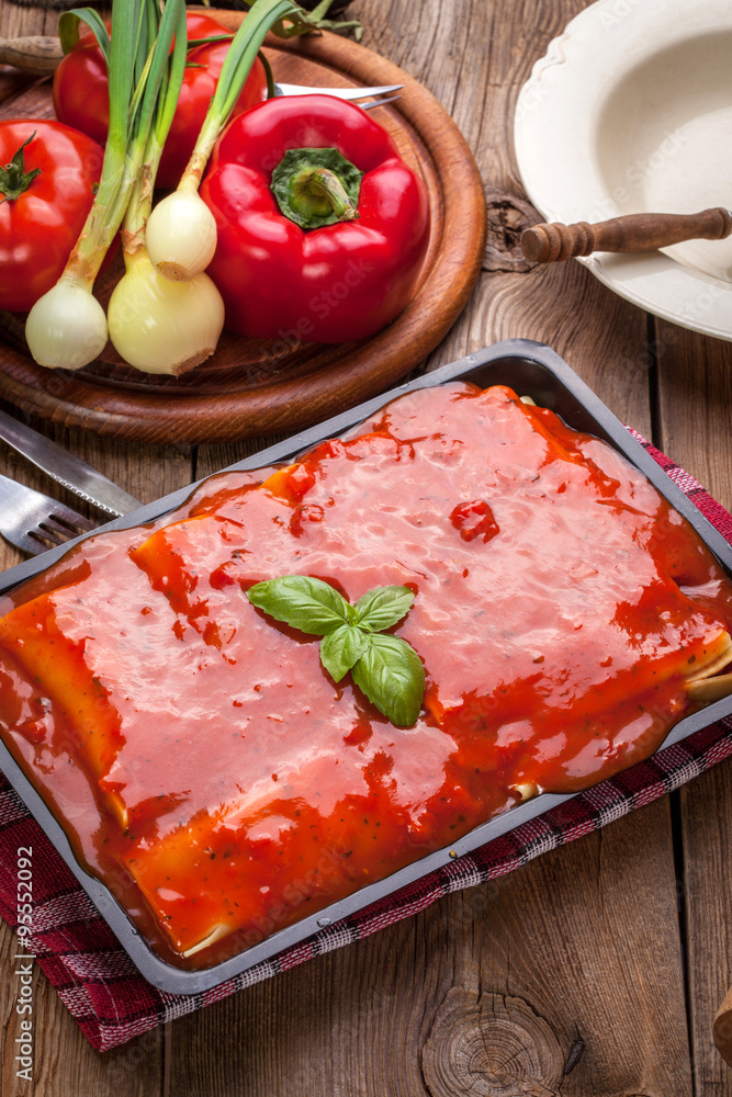 Lasagna with beef . Italian cuisine. Lasagna with beef . Italian cuisine.