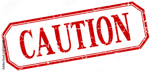 caution square red grunge vintage isolated label